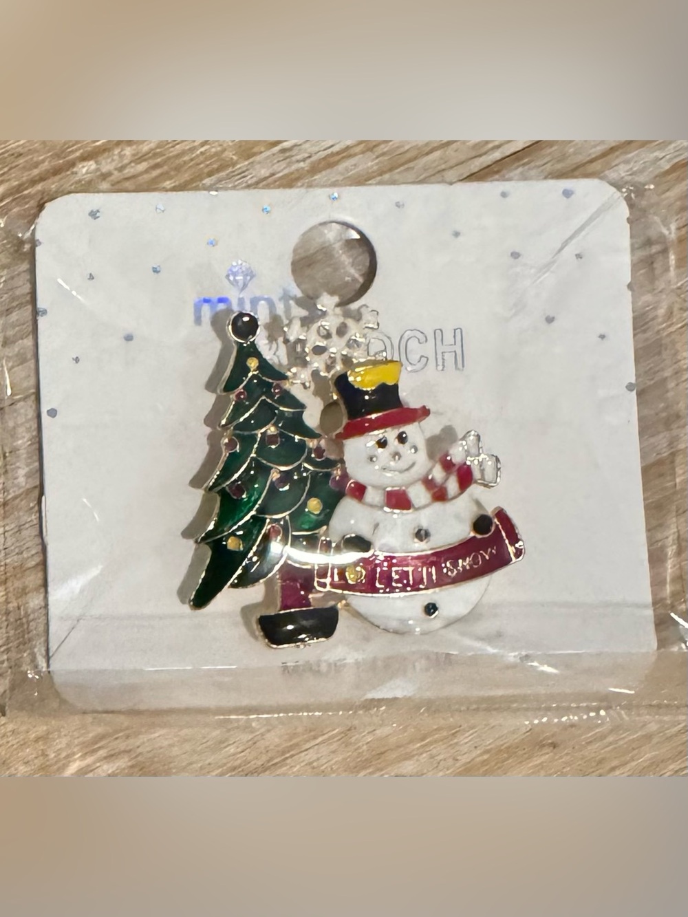 Festive Snowman & Christmas Tree Brooch